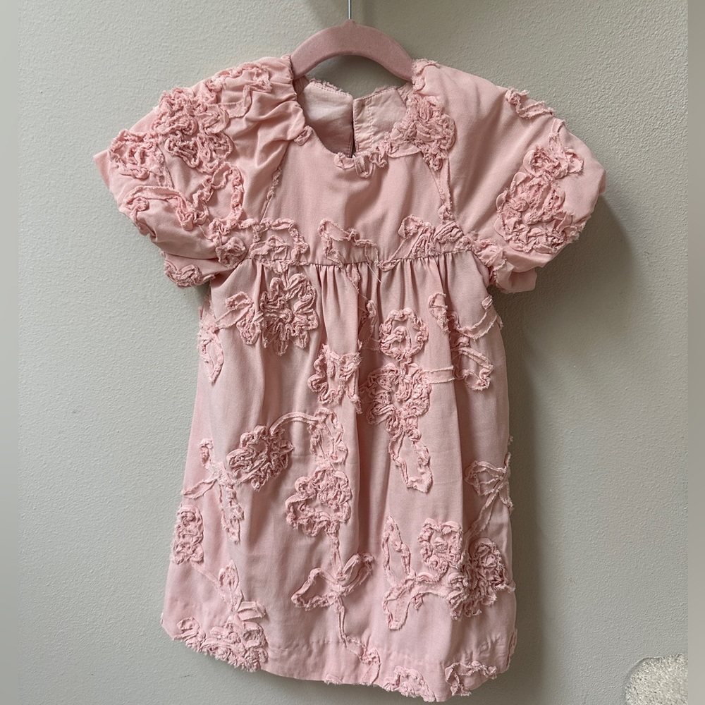 Zara Blush Pink Textured Floral Puff-Sleeve Dress Girls 4 Years